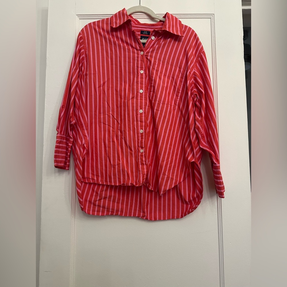 NWOT Pink and Red Striped Gap Big Shirt